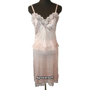 Vintage Fantasia Blush Satin Lace Slip Set Size Small